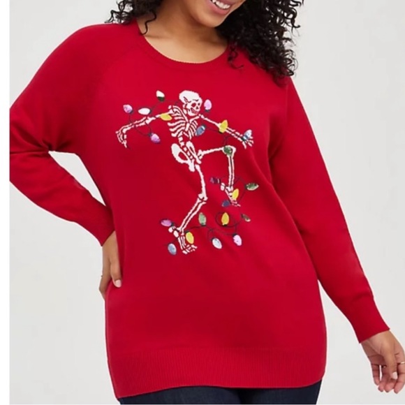 TORRID RED SKELETON PULL OVER SWEATER CTEW NECK 3X - Picture 5 of 7